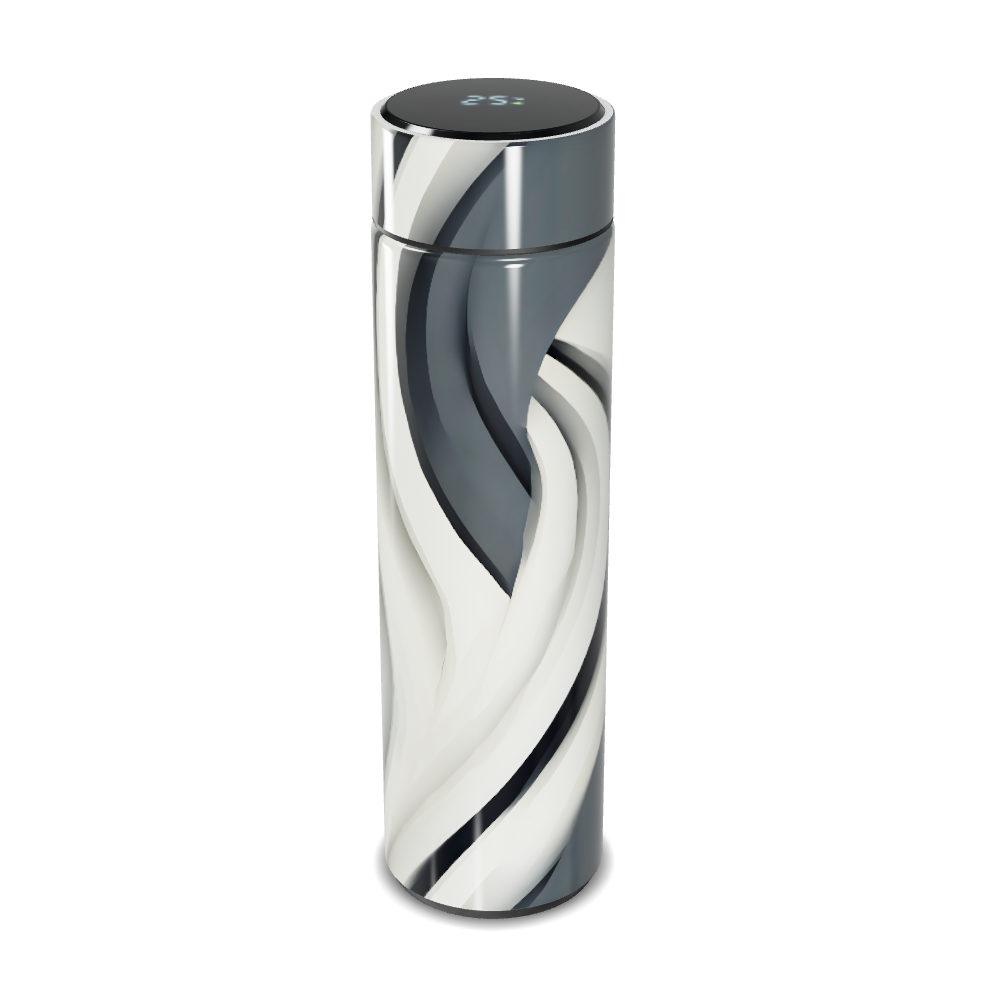 GARRAFA TÉRMICA TOUCH   DESIGN ESPIRAL PRETO E BRANCO